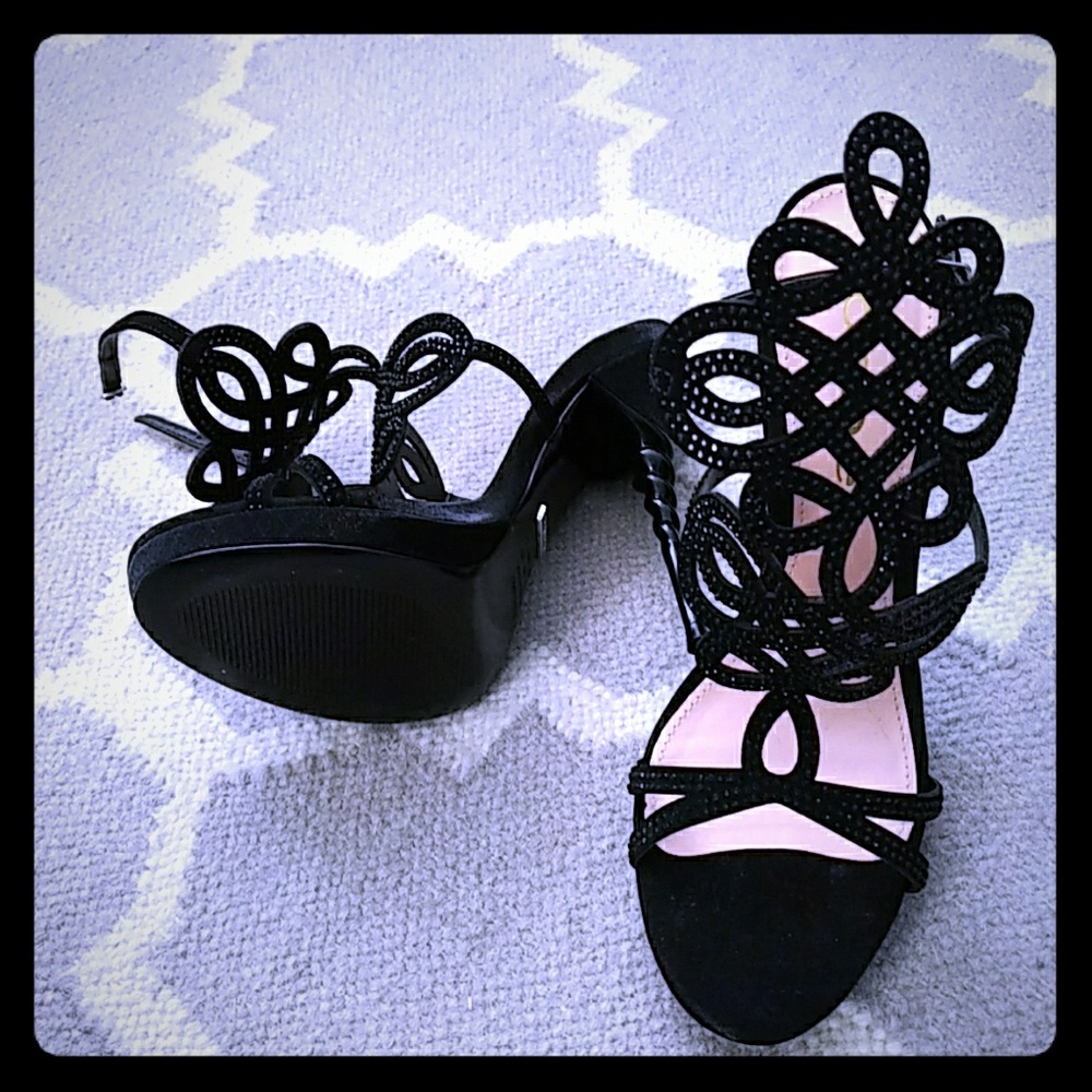 Black jeweled delja sandals